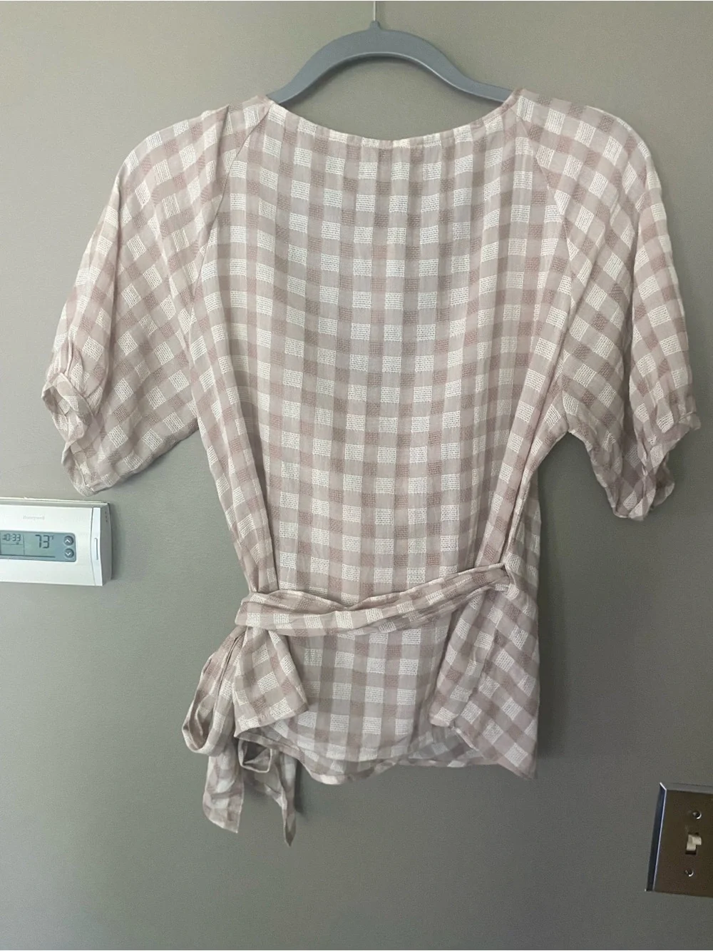 MADEWELL Sweetheart Wrap Tie Top In Beige Gingham Check Size Medium